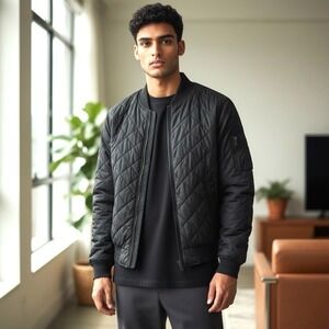 Calvin Klein Men's Medium Quilted Jacket Puffer Bomber Jacket Black